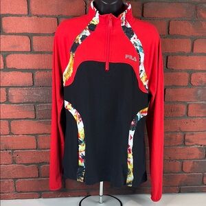 FILA Red & Black Half-Zip Pullover with Multicolor Trim